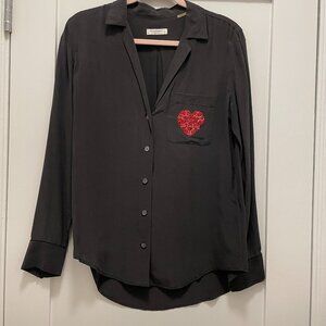 ❤️ Equipment Black Silk Blouse with Red Rhinestone Heart Valentine's (small)